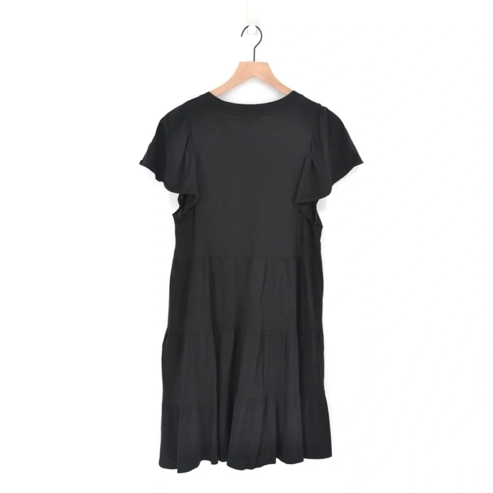 J. Crew Knit Broken In Jersey Tiered Mini Dress Flutter Short Sleeve Black M